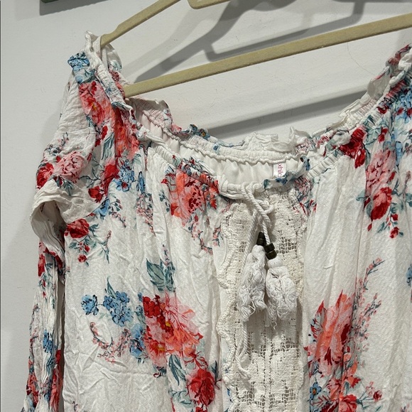 Xhilaration Floral Women's XL off the shoulder romantic White and Red dress mini - Picture 2 of 5
